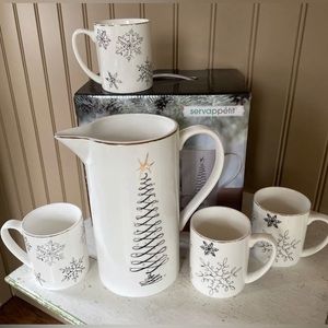 🔵 BRAND NEW SERVAPPETIT PITCHER AND 4 MUGS - CHRISTMAS SNOWFLAKE 🔵
